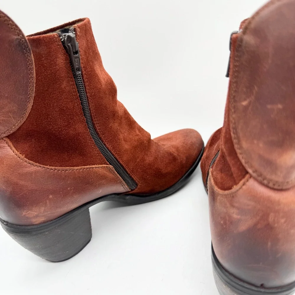 FLY LONDON Hota Suede Heeled Ankle Boots In Oilsu/Rug Brick Sz 40 Hippie Comfort
